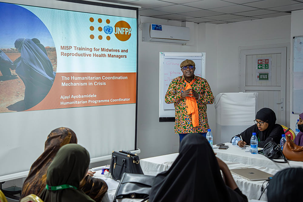 A presentation on the humanitarian landscape during the MISP training