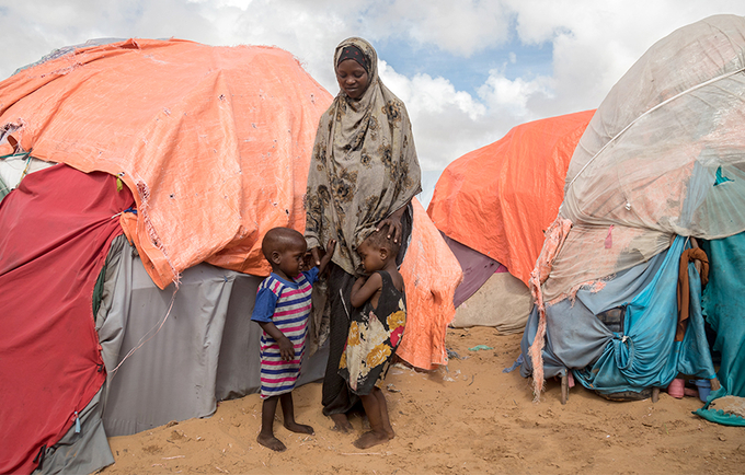 Luul Mustaf with her 2 children at Khada IDP Camp