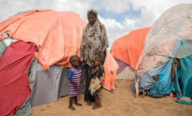 Luul Mustaf with her 2 children at Khada IDP Camp