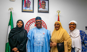 President of the Nigerian Senate, H.E., Godswill Akpabio [middle in blue] with a section of the Somali delegates (Photo: YouthHu