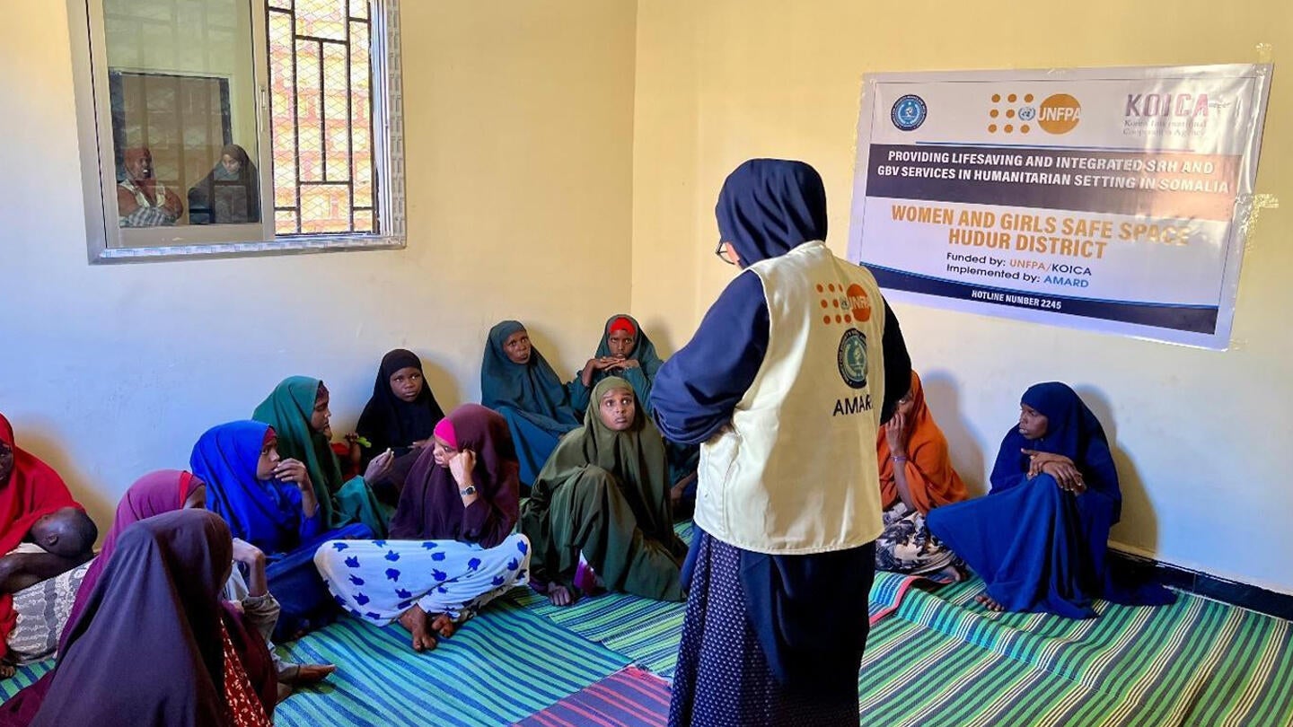 A group session on Psychosocial support at the Hudur Women and Girls Safe Space