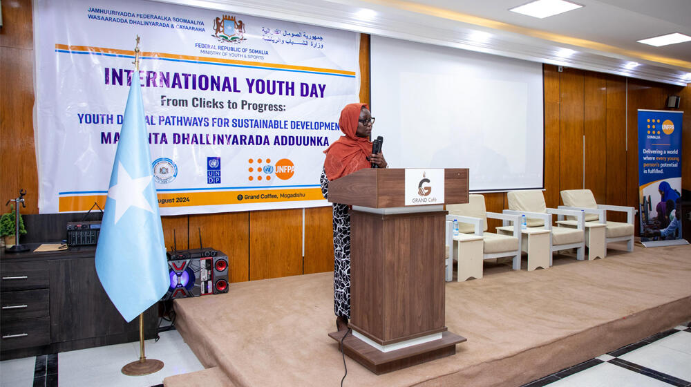 UNFPA Somalia Representative a.i., Dr. Mary Otieno, delivering her keynote address 