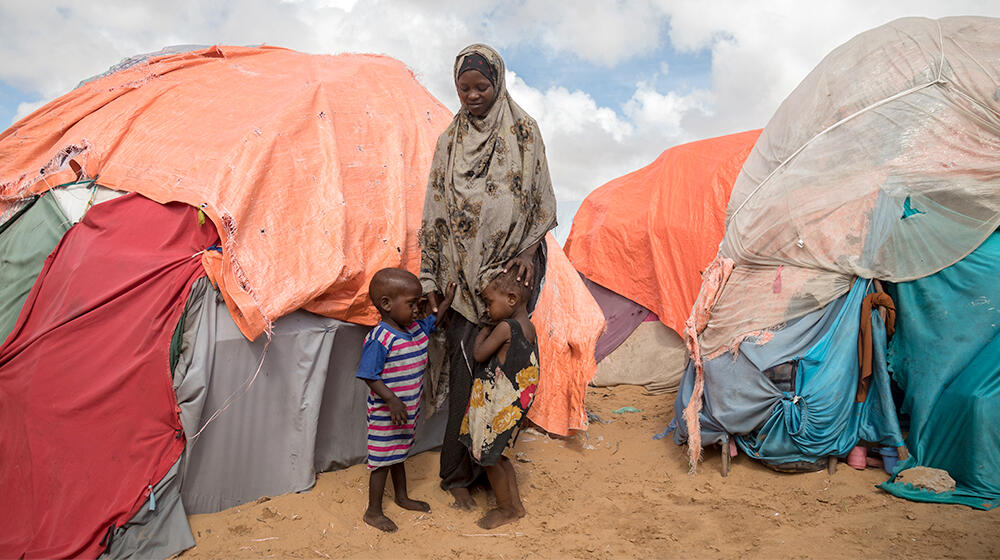 Luul Mustaf with her 2 children at Khada IDP Camp