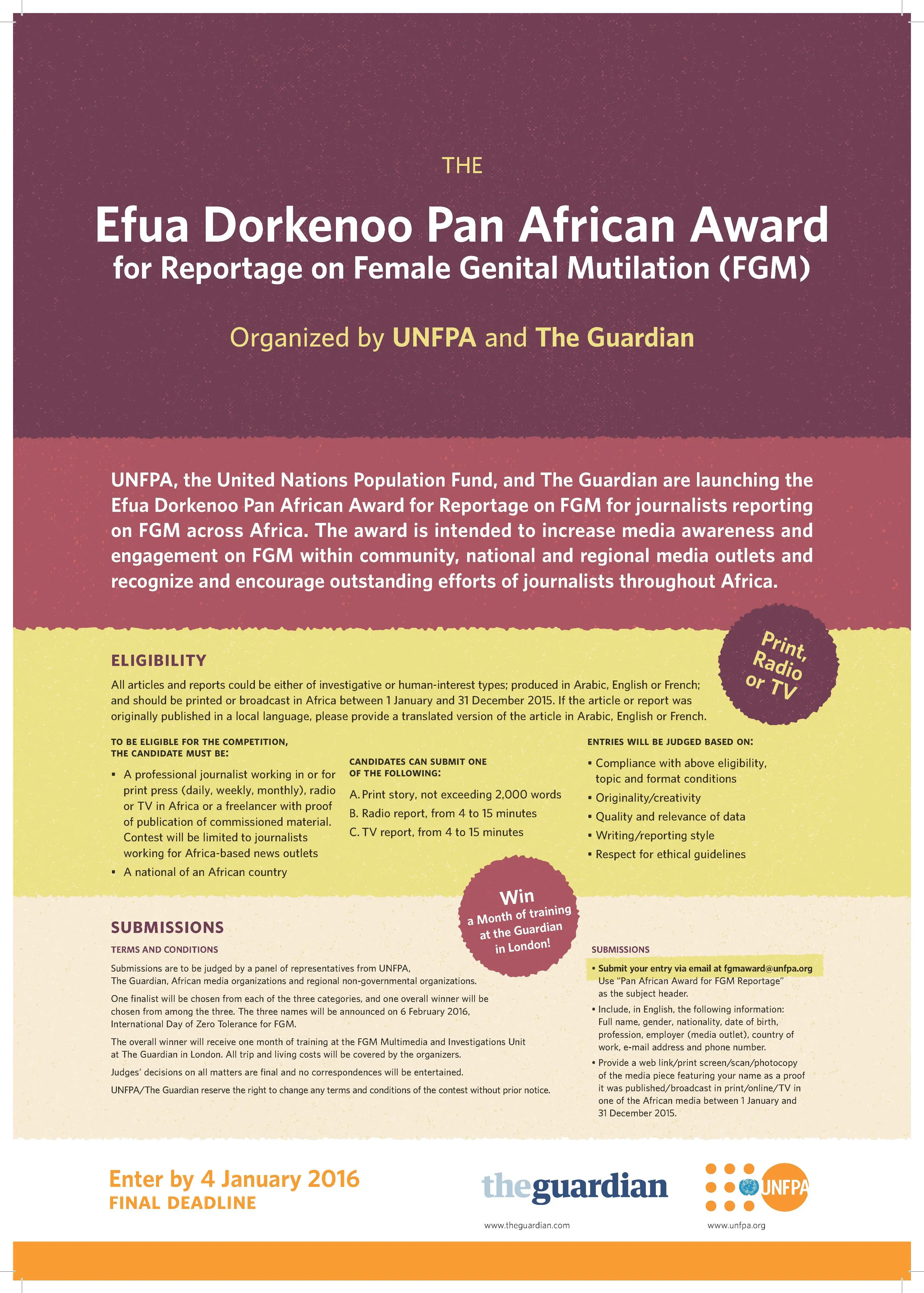 Journalists invited to enter the Efua Dorkenoo Pan African Award for Reportage on FGM