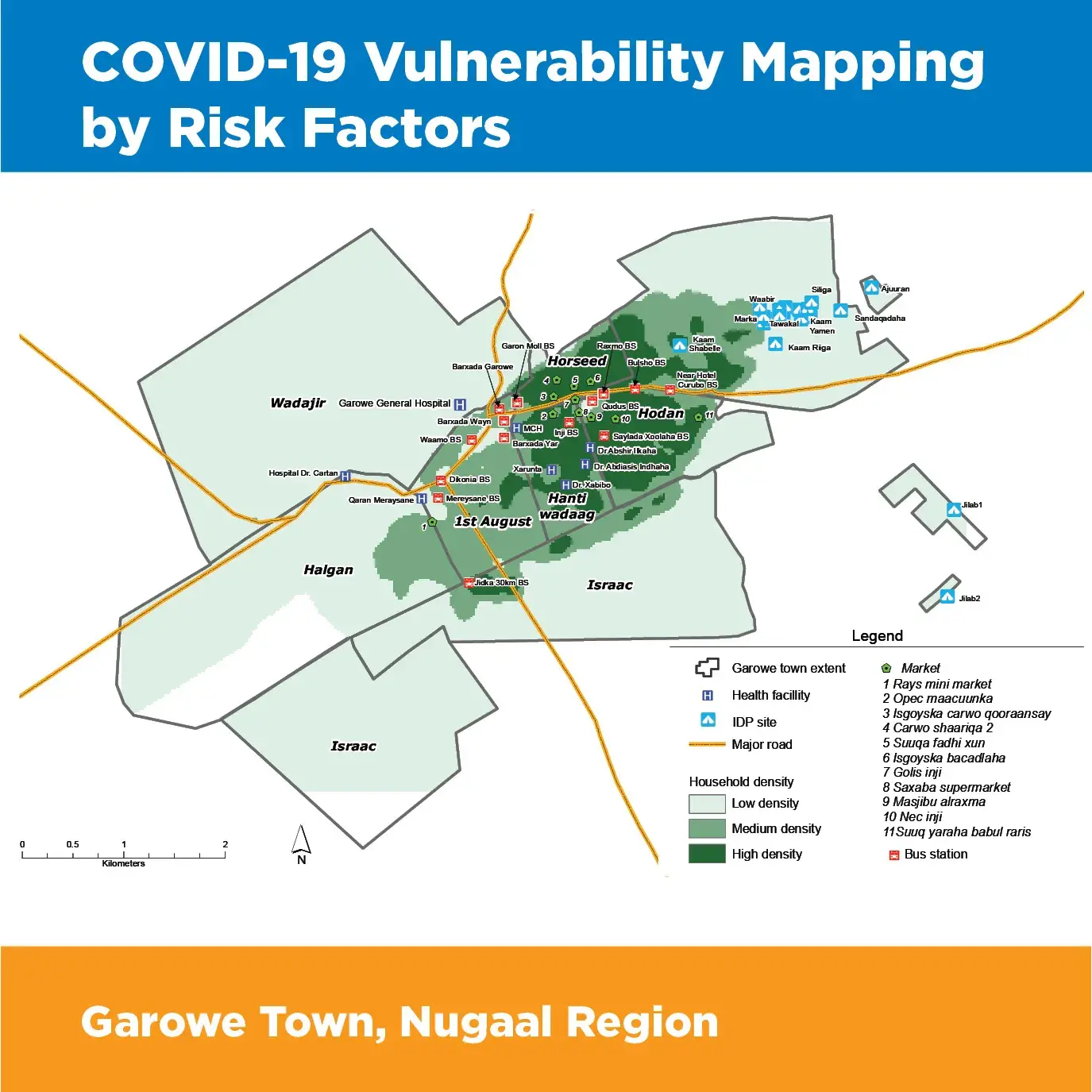 Garowe Town COVID-19 Vulnerability Mapping by Risk Factors 