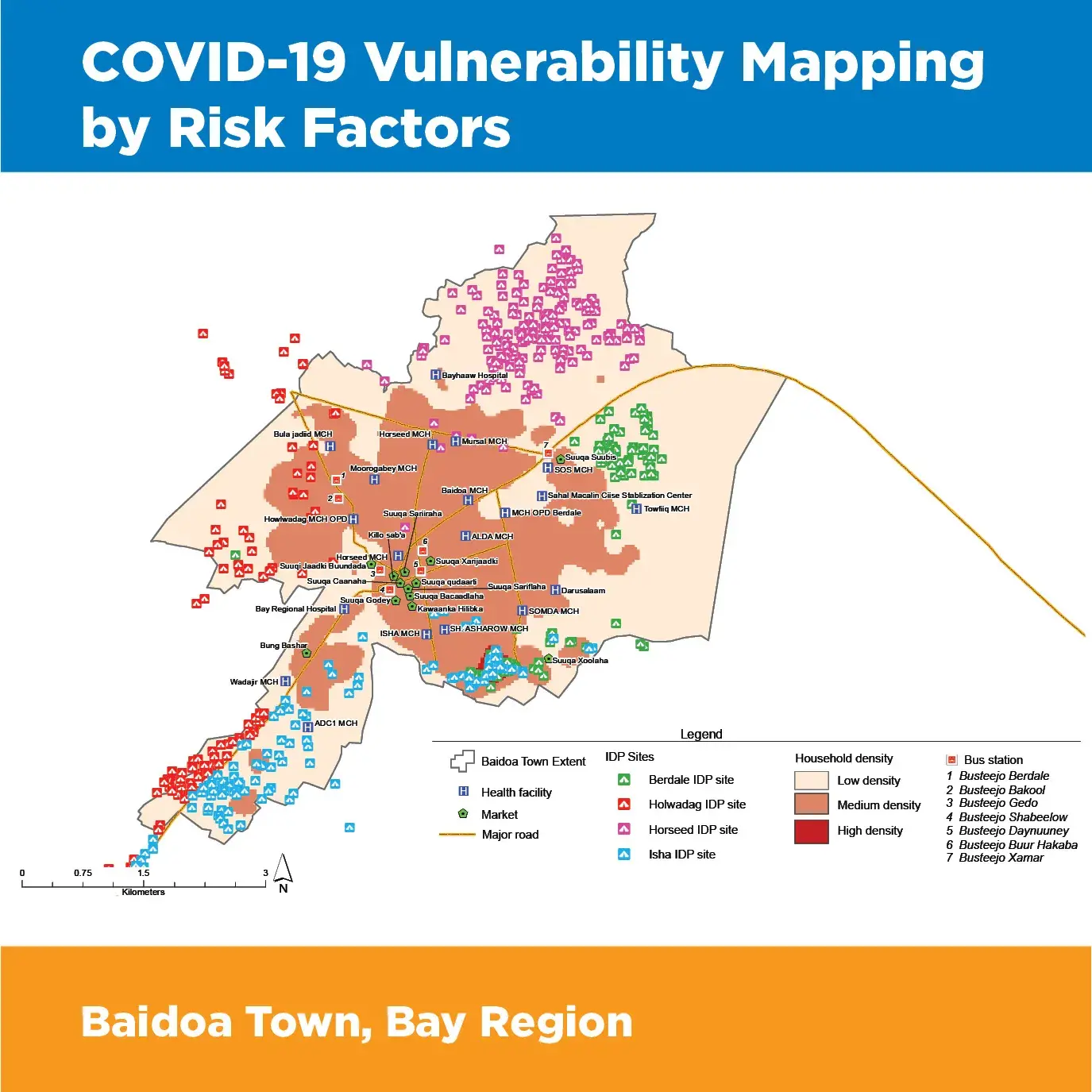 Baidoa COVID-19 Vulnerability Mapping by Risk Factors 