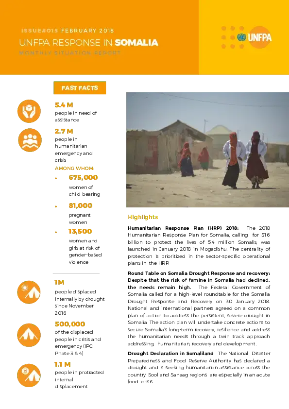 UNFPA Somalia Situation Report #015 – 14th February 2018